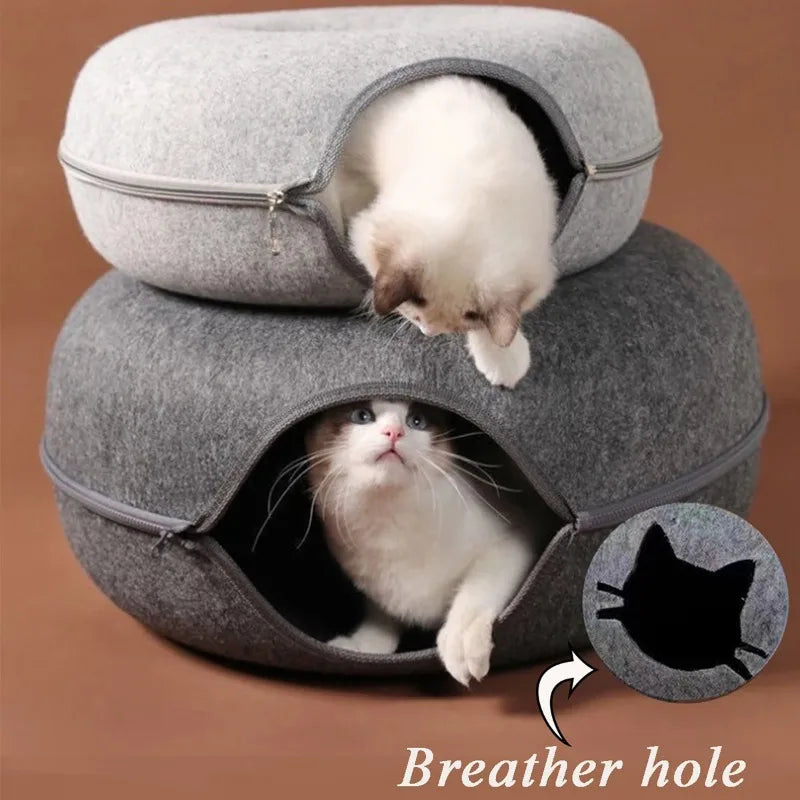 B-Tunnel Donut Cat Bed Interactive Tunnel Pet Felt Indoor Toys Cats House Kitten Training Toy Cat Kennel Cat Accessories