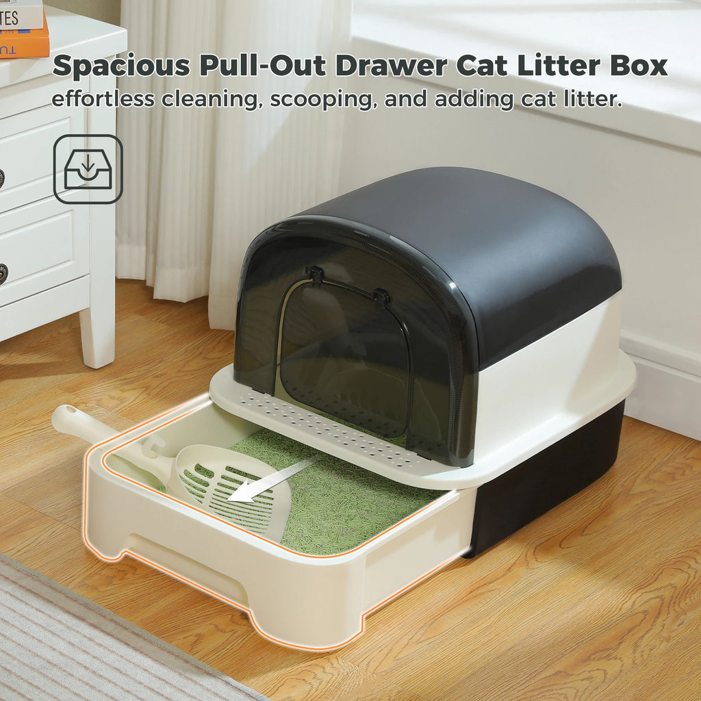 Bac À Litière Pliable Pour Chat Avec Pelle Et Couvercle, Grande Toilette Fermée De Type Tiroir Pour Intérieur, Anti-Éclaboussures, Facile À Nettoyer
