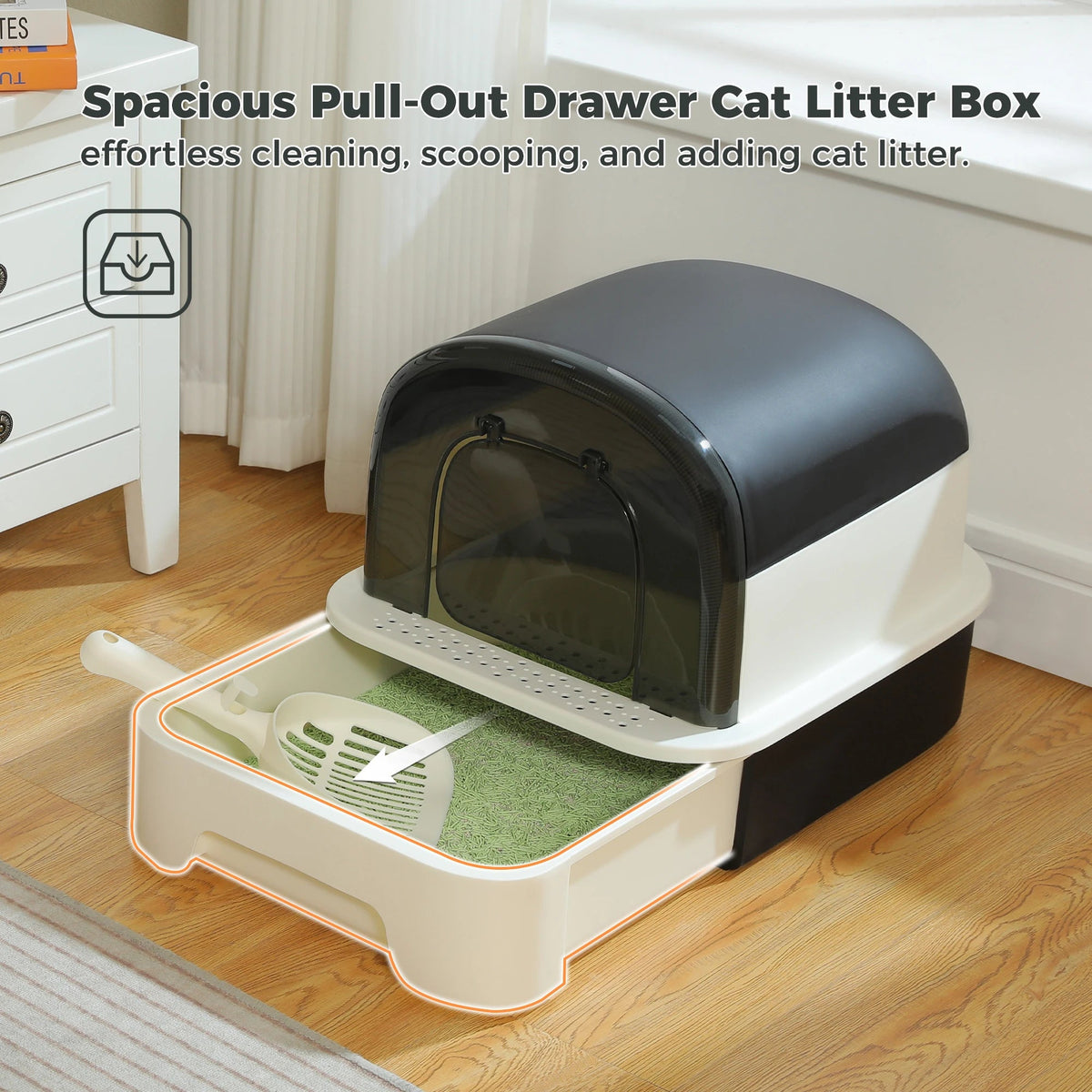 Bac À Litière Pliable Pour Chat Avec Pelle Et Couvercle, Grande Toilette Fermée De Type Tiroir Pour Intérieur, Anti-Éclaboussures, Facile À Nettoyer