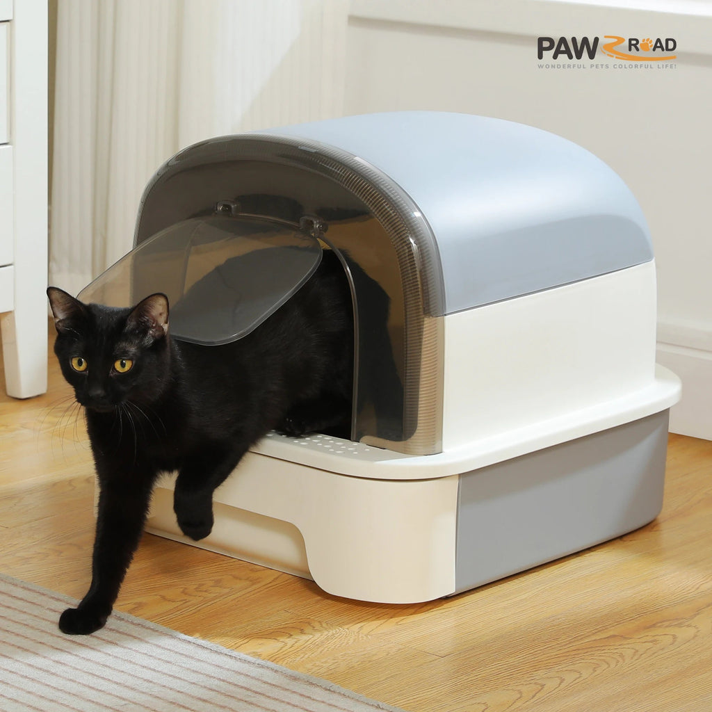 Bac À Litière Pliable Pour Chat Avec Pelle Et Couvercle, Grande Toilette Fermée De Type Tiroir Pour Intérieur, Anti-Éclaboussures, Facile À Nettoyer