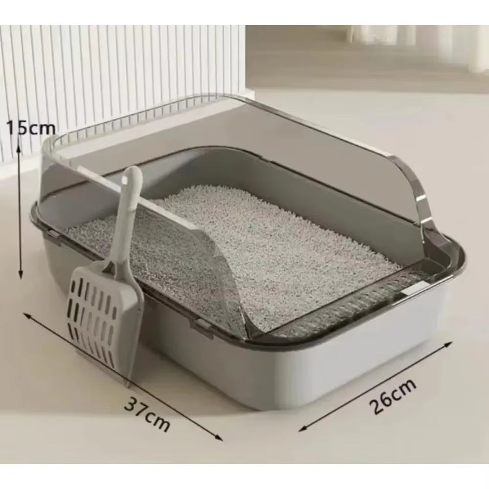 P Semi-Enclosed Cat Litter Box Splashproof Kitten Toilet Tray Pet Cleaning Basin with High Sides for Indoor Use
