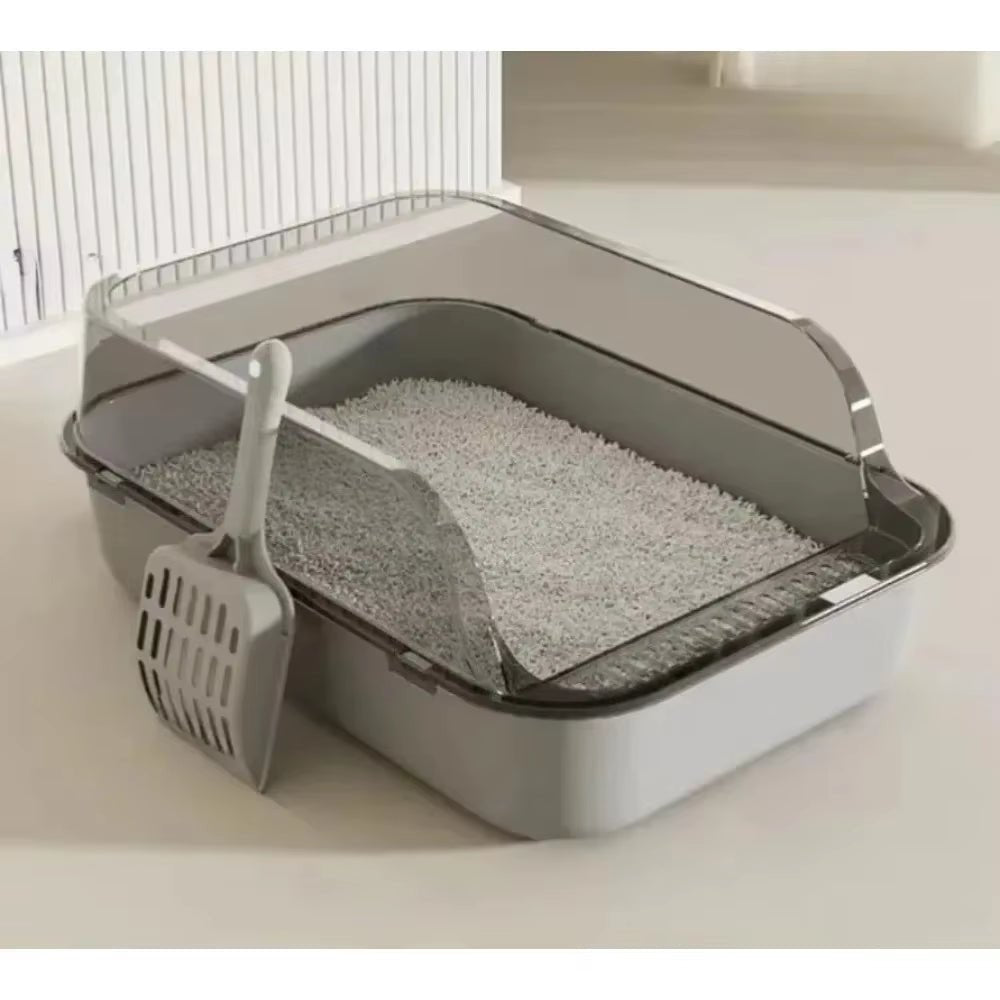 P Semi-Enclosed Cat Litter Box Splashproof Kitten Toilet Tray Pet Cleaning Basin with High Sides for Indoor Use