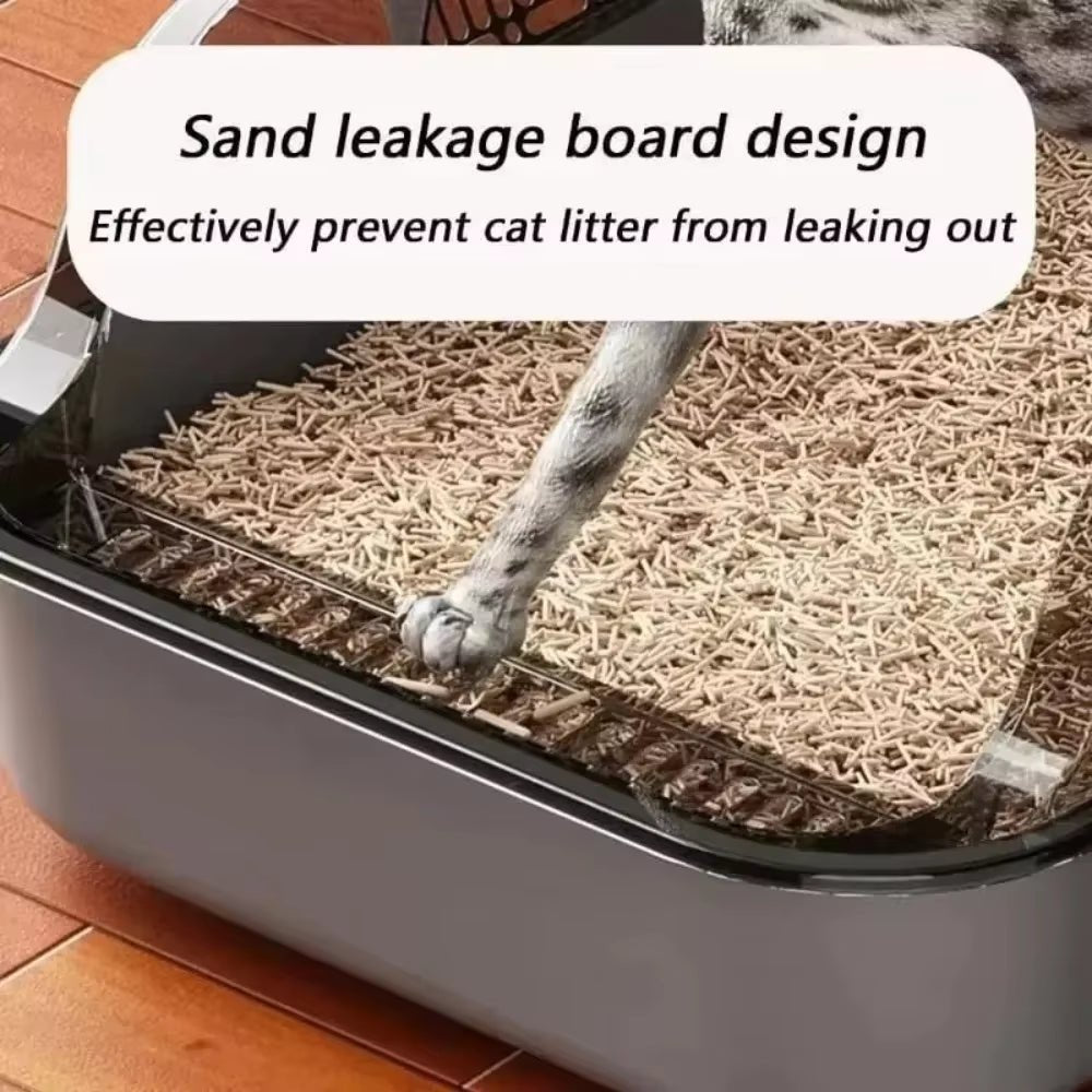 P Semi-Enclosed Cat Litter Box Splashproof Kitten Toilet Tray Pet Cleaning Basin with High Sides for Indoor Use