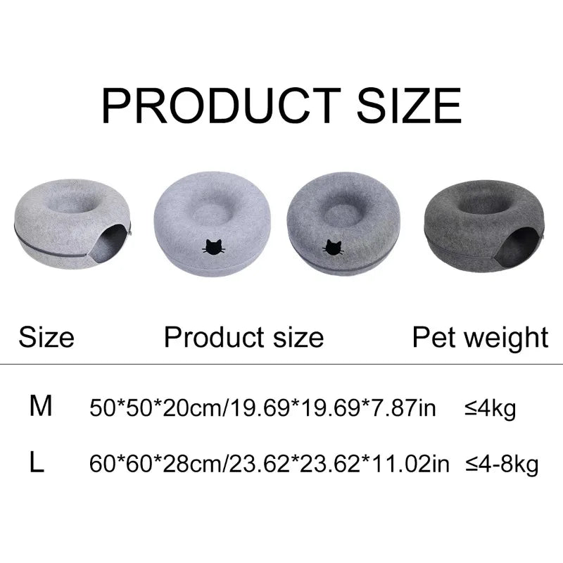 B-Tunnel Donut Cat Bed Interactive Tunnel Pet Felt Indoor Toys Cats House Kitten Training Toy Cat Kennel Cat Accessories