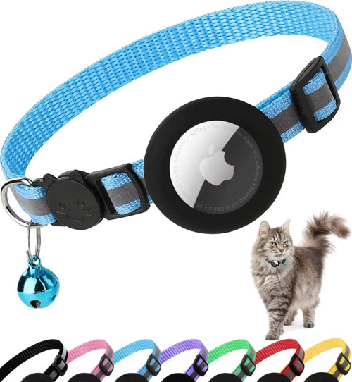 Cute Cat Collar Airtag Breakaway Reflective Kitten Collar with Bell for Apple Air Tag Holder Bell Nylon Silicone Collar for Cats