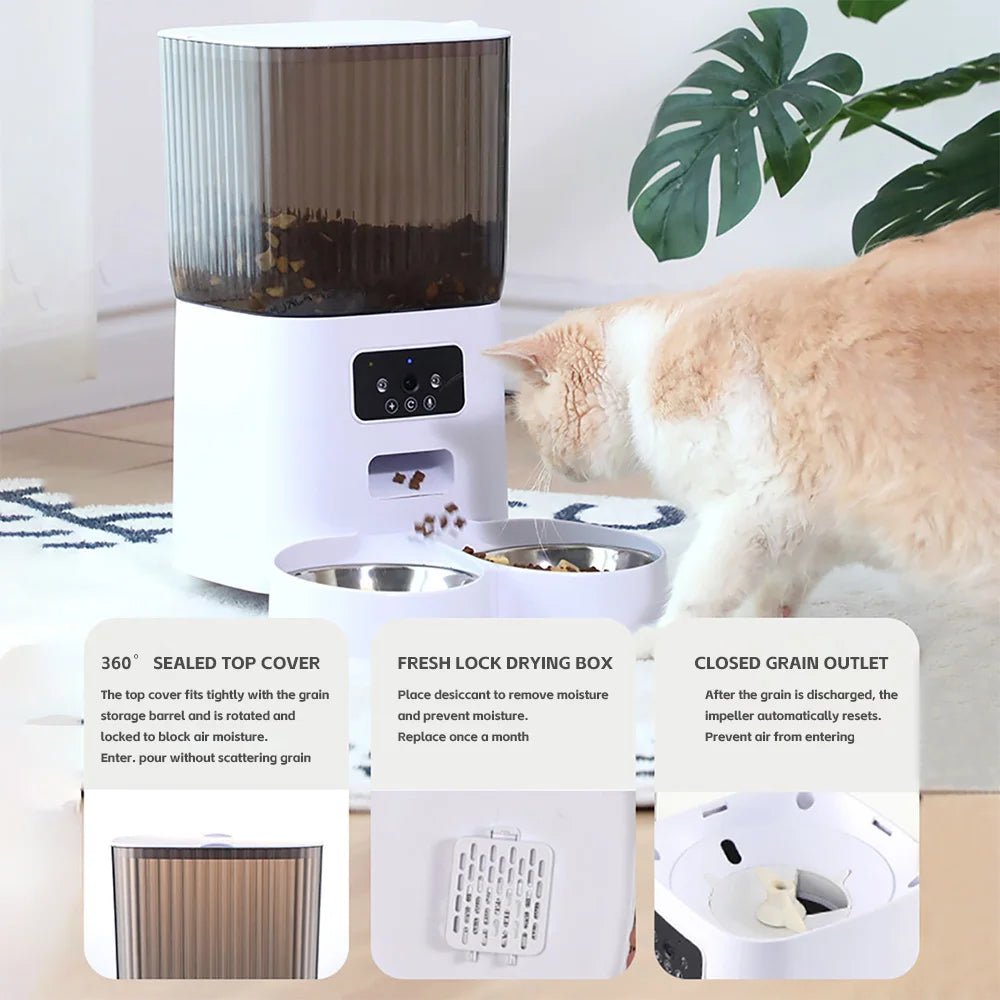 5L Pet Feeder with Camera Automatic Cat Feeder Smart Dog Food Dispenser Wifi Timing Quantitative Stainless Steel Feeding Bowl