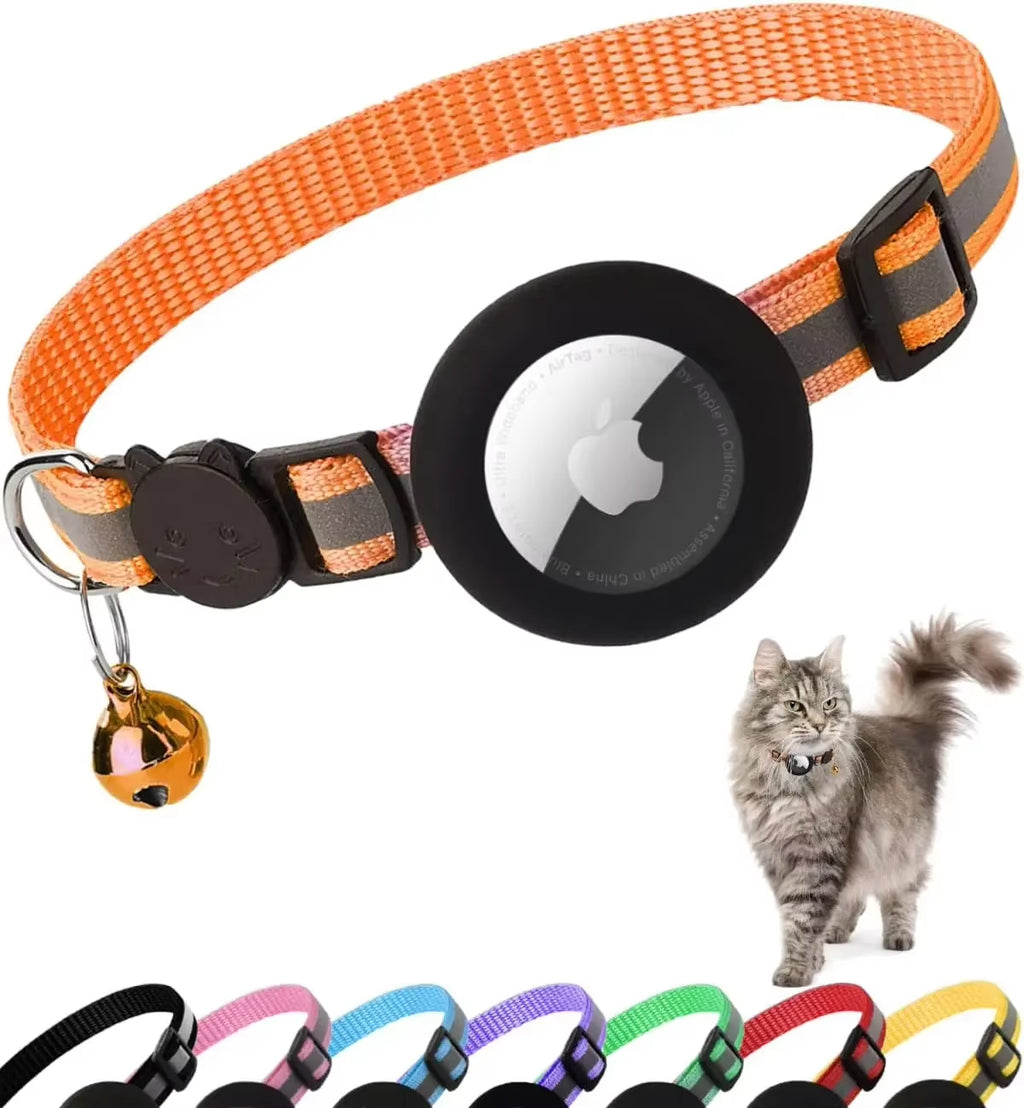 Cute Cat Collar Airtag Breakaway Reflective Kitten Collar with Bell for Apple Air Tag Holder Bell Nylon Silicone Collar for Cats