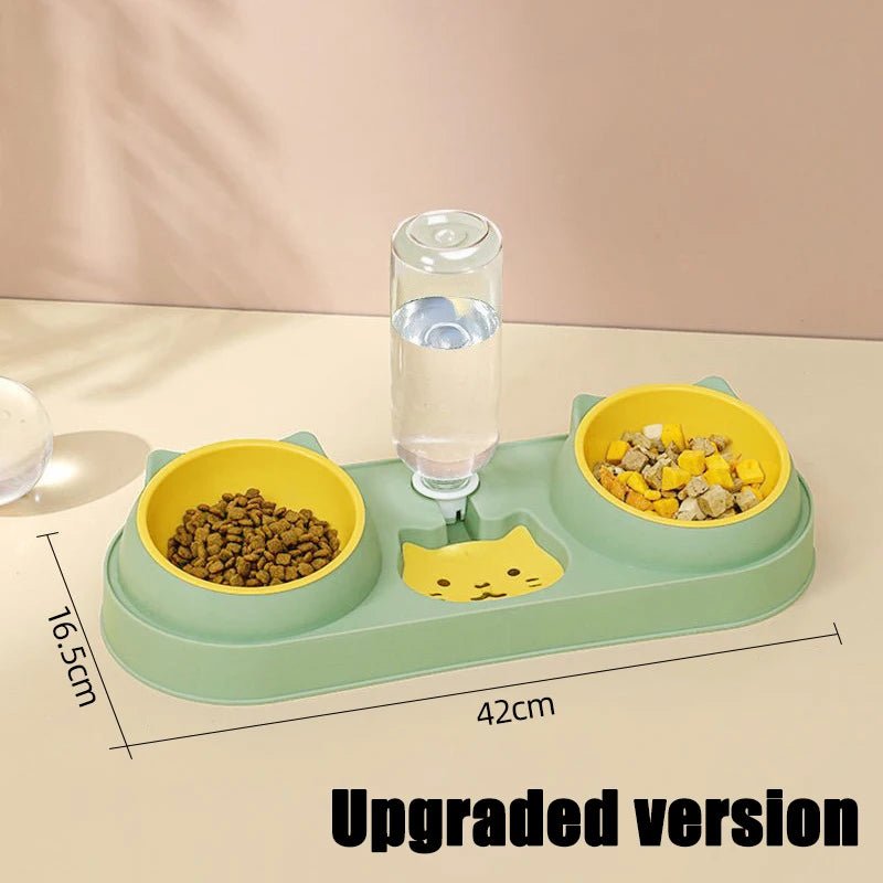 Pet Cat Bowl Automatic Feeder Dog Food Bowl with Water Fountain Double Bowl Drinking Raised Stand Dish Bowls for Cats